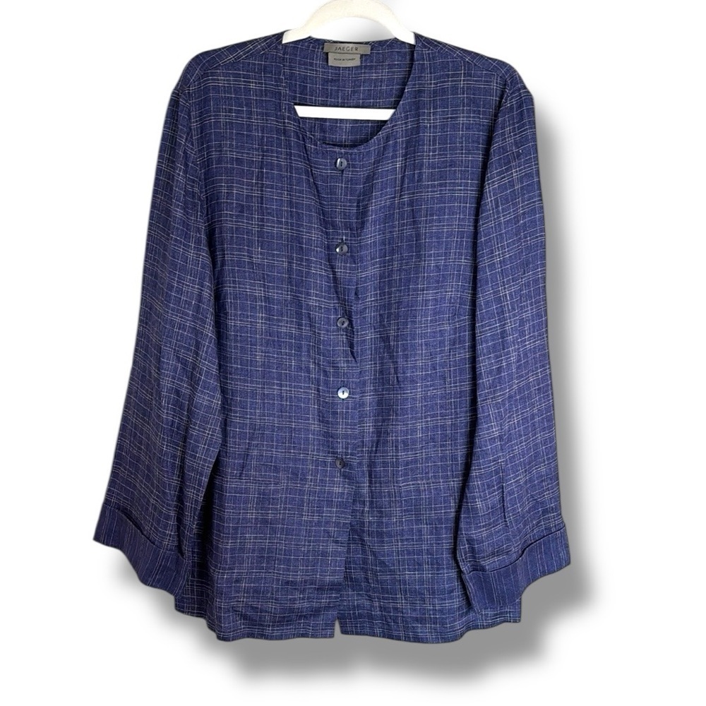 Jaeger Linen Button Down Blouse Size Size 14 Lagenlook Summer